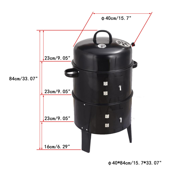 Outdoor double-layer grill, charcoal wood fired braising and smoking stove-10