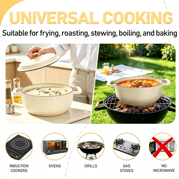 铸铁 5QT 烹饪锅具 陶瓷白 含两个硅胶手套 珐琅锅-10