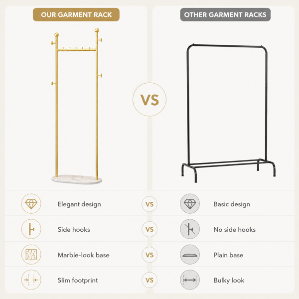 Clothing Rack, Golden Metal Freestanding Heavy Duty Clothes Rack with Marble Pattern Sintered Stone Base, Multipurpose Garment Hanger for Bedroom, Hat, Scarf, Jacket-6