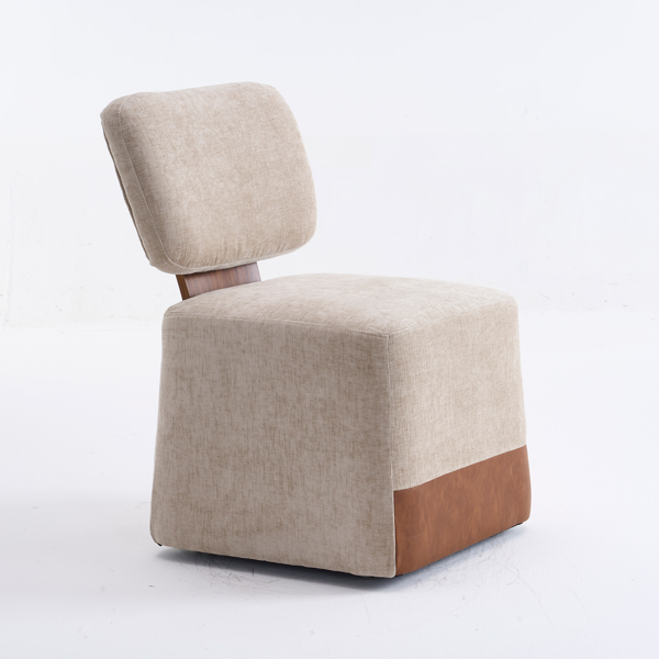 Linen Upholstered Armless Dining Chair with Casters,BEIGE-4
