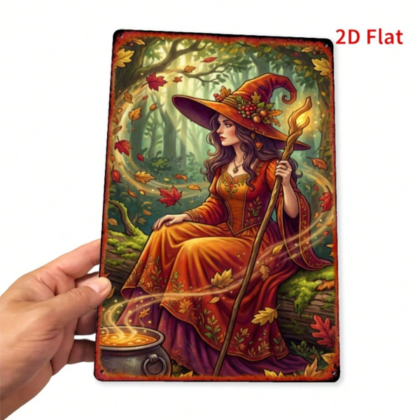 CIFbuy 魔法女巫 秋日魔法墙饰，秋季派对用女巫金属装饰牌（TikTok, temu 自提物流）-8