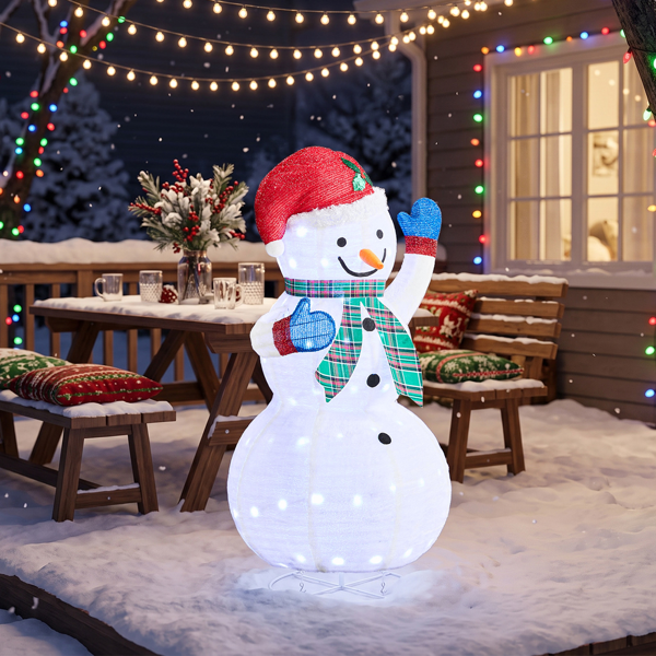 4ft  白色 格纹围巾伸缩雪人 蒙布 90L 白灯  伸缩款 圣诞灯饰雪人 4.5V 3.6W 美规-11