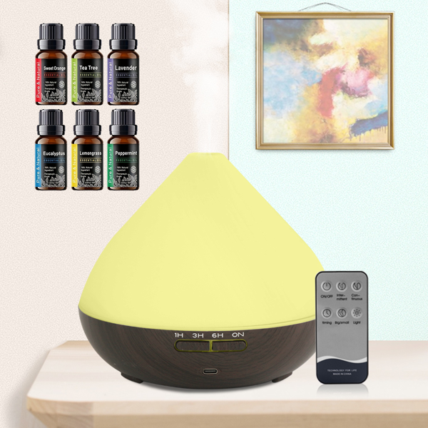 芳香疗法精油扩散器 550ml 12 小时木纹芳香扩散器带定时器冷雾加湿器适用于大房间、家庭、婴儿卧室、无水自动关闭,7 种颜色灯光变化-11