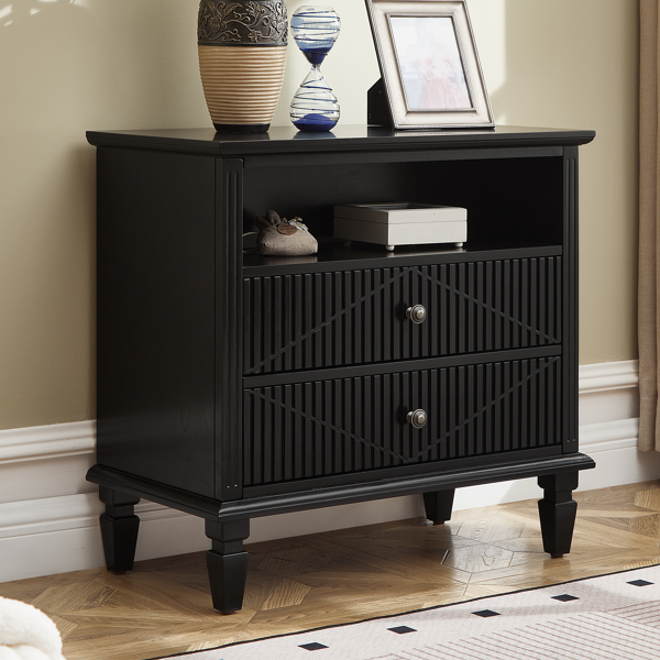Farmhouse Nightstand with Charging Station, 2-Drawer Engineered Wood Storage Cabinet, Bedside Table for Bedroom-1