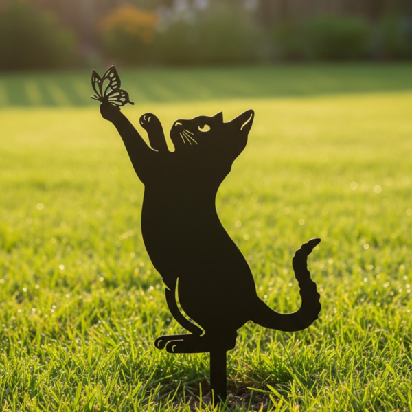 CIFbuy 黑色金属猫剪影户外花园雕像 防锈耐候雕塑 适用于庭院草坪庭院 潇洒哥特风家居点缀 女性、妈妈、爱猫人士的圣诞佳节乔迁装饰礼物 万圣节圣诞节乔迁装饰（TikTok, temu 自提物流）-2