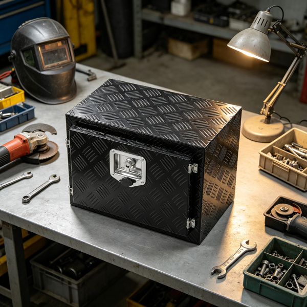 18 x 12 x 14英寸车身下卡车储物箱钻石板防水工具箱，带T型把手锁扣和钥匙，适用于卡车拖车-4