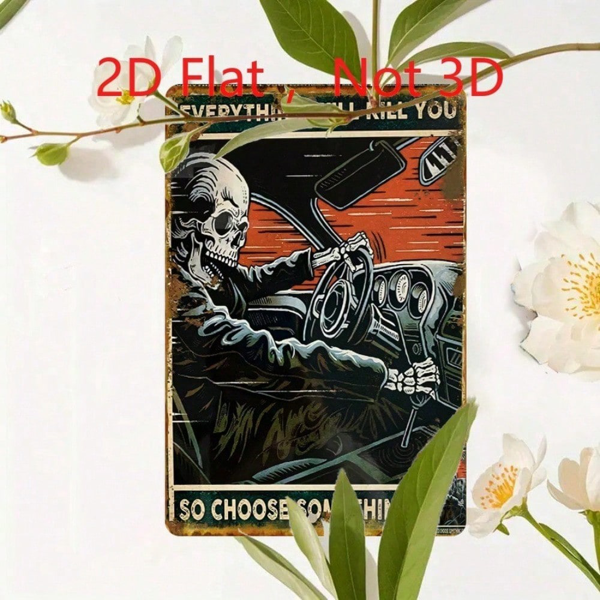 CIFbuy 复古怀旧骷髅铁皮装饰牌 20x30厘米， “一切都会要你的命”趣味标语（TikTok, temu 自提物流）-4