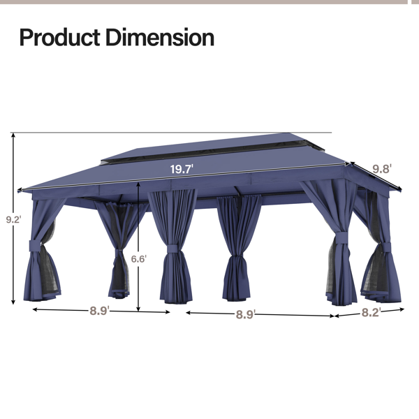 庭院凉亭 10'x20'，户外重型派对帐篷，带双层顶棚、蚊帐和隐私屏风，适用于后院、花园和草坪-2