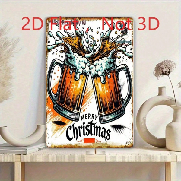 CIFbuy 复古圣诞啤酒祝酒锡制装饰牌 20x30厘米，怀旧派对墙面装饰（TikTok, temu 自提物流）-3