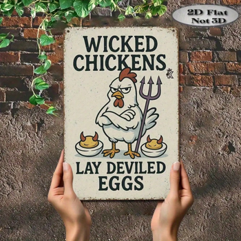 CIFbuy 1个趣味搞怪小鸡下魔鬼蛋铁皮装饰牌，复古农舍风格墙面艺术（TikTok, temu 自提物流）