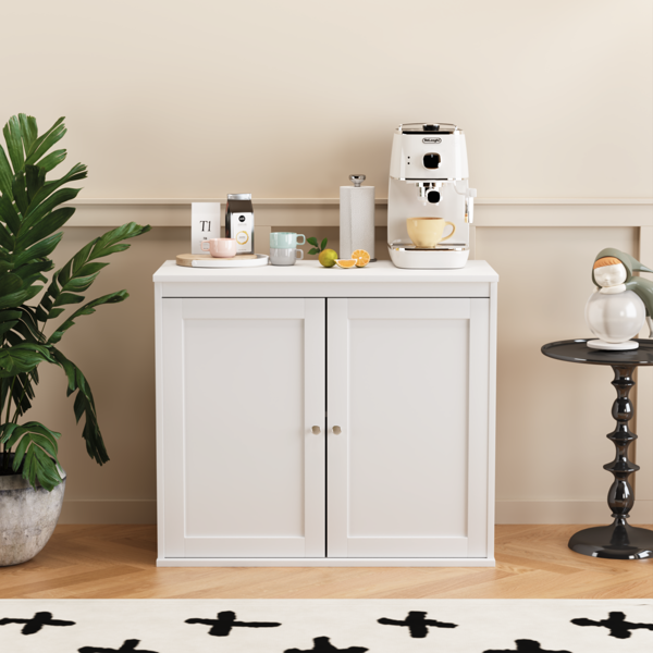 Kitchen Storage Cabinet with Double Doors, Coffee Bar Cabinet with Adjustable Shelves, Sideboard Buffet for Dining Room, Living Room or Entryway, Modern White Cupboard-1