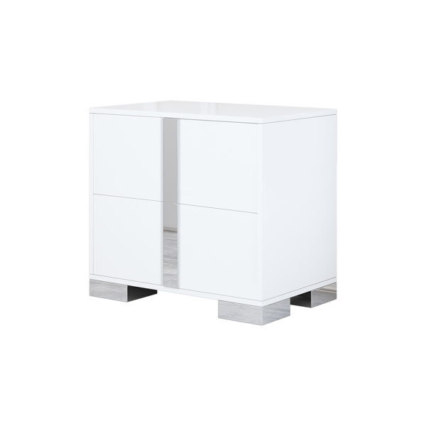 Elegant Nightstand with Metal Foot, Mirrored Bedside Table with 2 Drawers for Bedroom, Living Room, White (Old SKU: WF319353AAK)-4