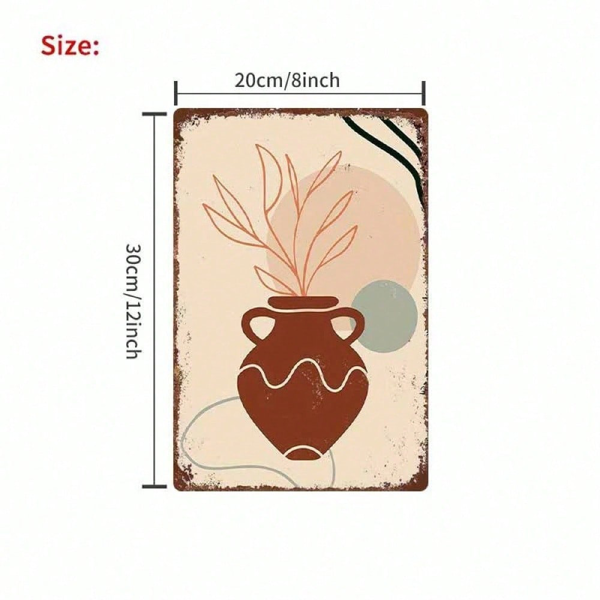CIFbuy 抽象植物盆锡制招牌，复古极简金属壁饰牌 1个装（TikTok, temu 自提物流）-3