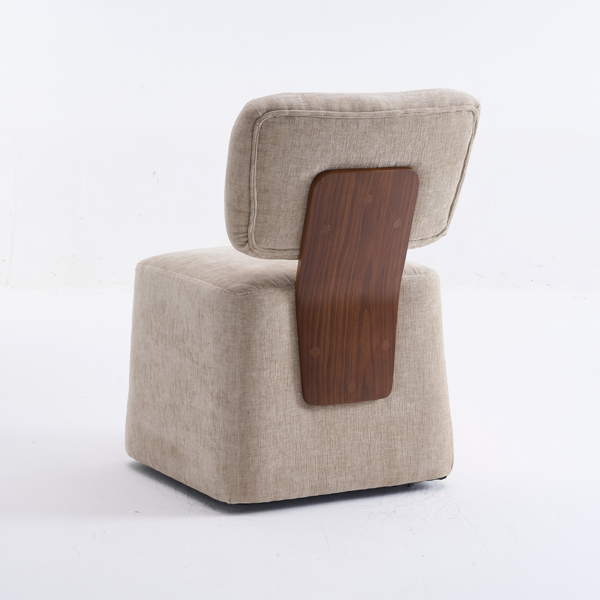 Linen Upholstered Armless Dining Chair with Casters,BEIGE-6