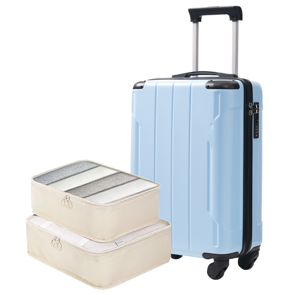 20-Inch Hardshell Carry-On Luggage, Lightweight Durable ABS Suitcase with Spinner Wheels, Built-in TSA Lock, 2 Packing Cubes, Skyblue-1