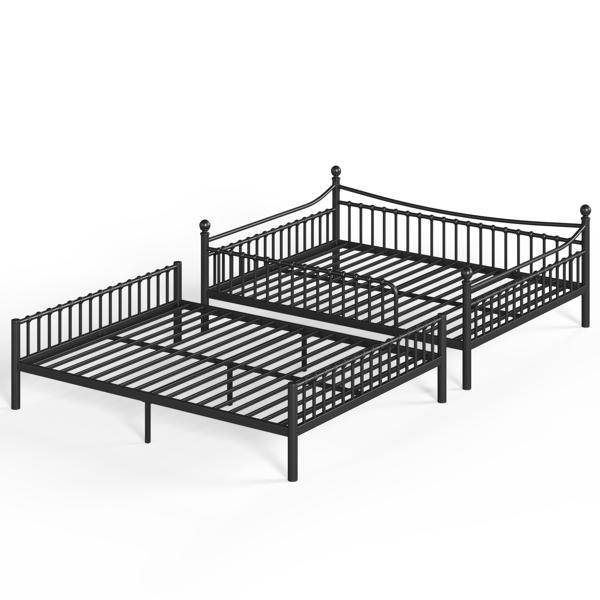 Queen over Queen Metal Bunk Bed with Unique Curved Guardrail Design, Round Tube bunk bed Frame, No Box Spring Required, Metal Bunk Bed Frame for Kids Teens,adults, Black-12