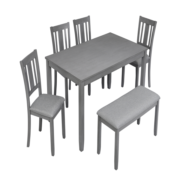 6 Piece Kitchen Dining Set, Rectangular Wooden Dining Table with 4 Upholstered Chairs and a Bench, Dining Table Set for 6 People, Living Room, Home Bar and Kitchen, Gray-9