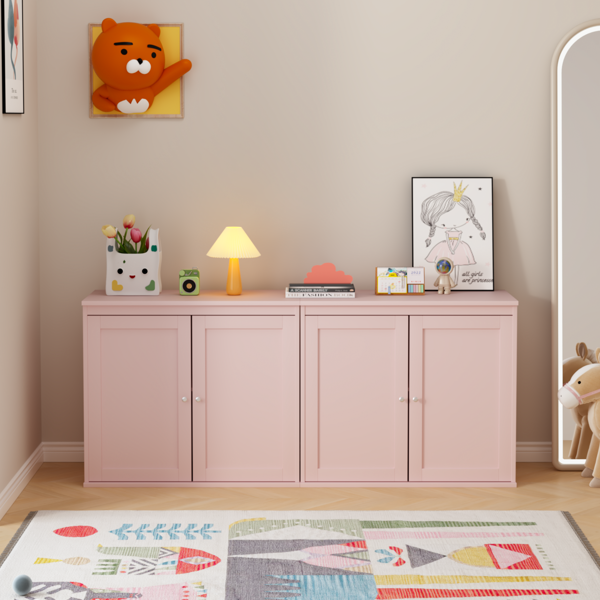 Kitchen Storage Cabinet with Double Doors, Coffee Bar Cabinet with Adjustable Shelves, Sideboard Buffet for Dining Room, Living Room or Entryway, Pink-26
