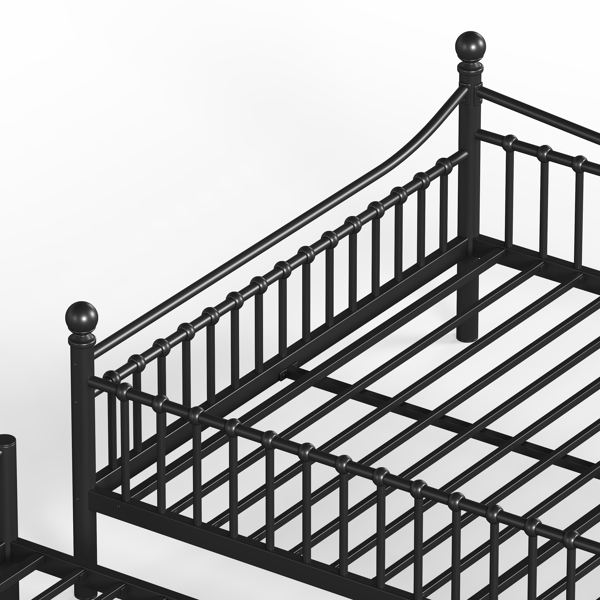 Queen over Queen Metal Bunk Bed with Unique Curved Guardrail Design, Round Tube bunk bed Frame, No Box Spring Required, Metal Bunk Bed Frame for Kids Teens,adults, Black-9