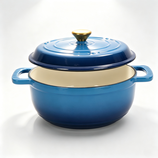 铸铁 5QT 烹饪锅具 渐变蓝 含两个硅胶手套 珐琅锅-6