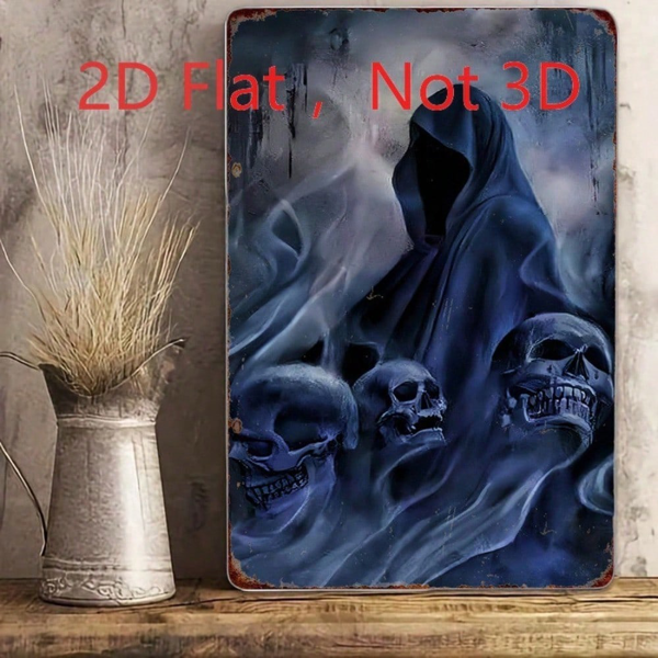 CIFbuy 复古死神铁皮招牌，复古骷髅金属牌 8x12 万圣节哥特风（TikTok, temu 自提物流）-3