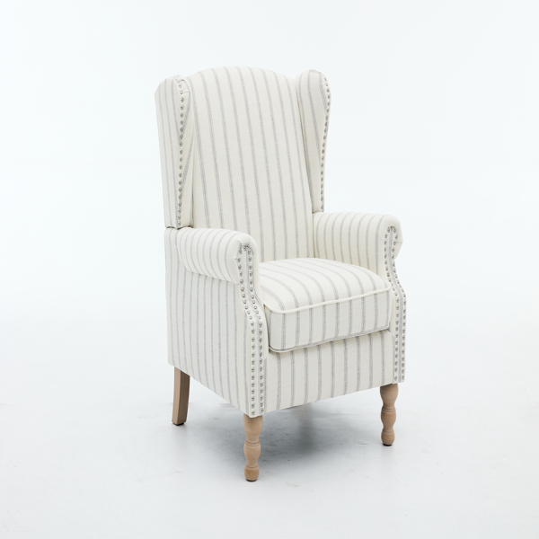Modern Accent Chair with Retro Wood Legs, Comfy Upholstered Armchair, Floral Design Single Sofa Chair for Living Room Bedroom Office - Stripe-12