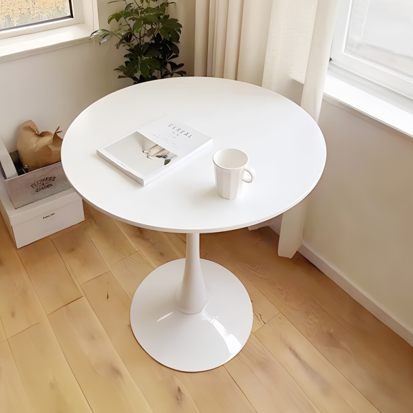 31.5" White Round Dining Table, Tulip Table Kitchen Dining Table 2-4 People with MDF Table Top & Pedestal Base, Mid-Century End Table Leisure Coffee Table Office Living Room Table-5