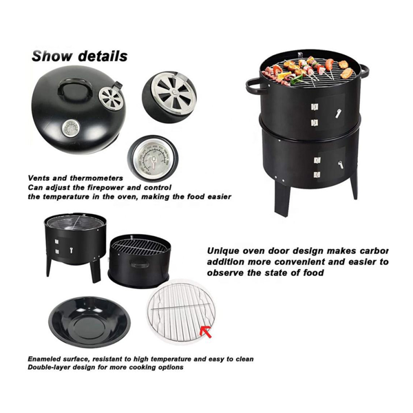 Outdoor double-layer grill, charcoal wood fired braising and smoking stove-5