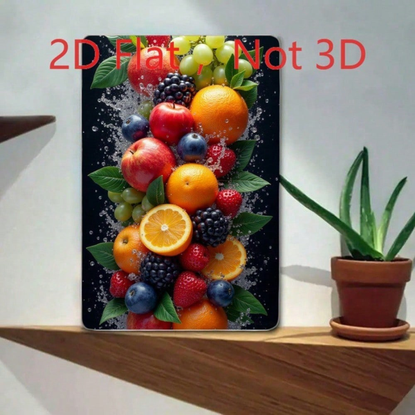 CIFbuy 20x30厘米 新鲜混合水果水花锡制装饰牌，2D印刷铝制艺术画（TikTok, temu 自提物流）-2