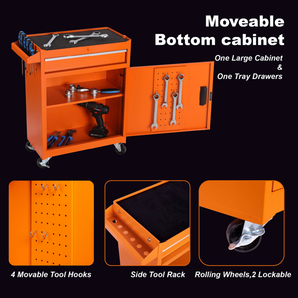 Tool Chest, 5-Drawer Rolling Tool Storage Cabinet with Detachable Top Tool Box, Liner, Universal Lockable Wheels, Adjustable Shelf, Locking Mechanism, Metal Tool Cart for Garage Workshop-4