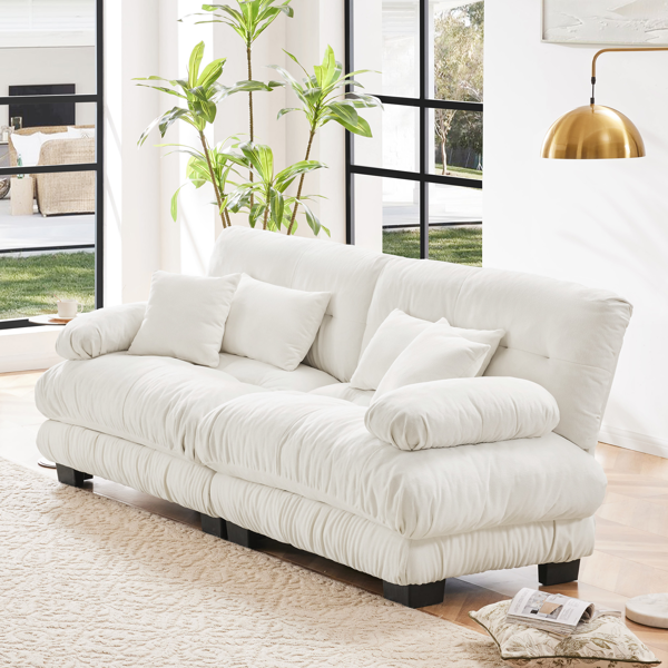 Cloud Couch 2 Seater Sofa for Living Room, Chenille 2 - Seat sofa with 2 Lumbar pillows and 2 throw pillows,Chenille White-2