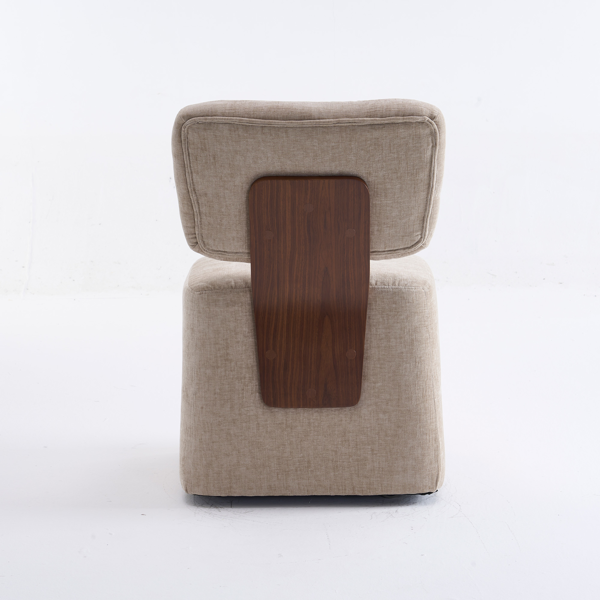 Linen Upholstered Armless Dining Chair with Casters,BEIGE-7