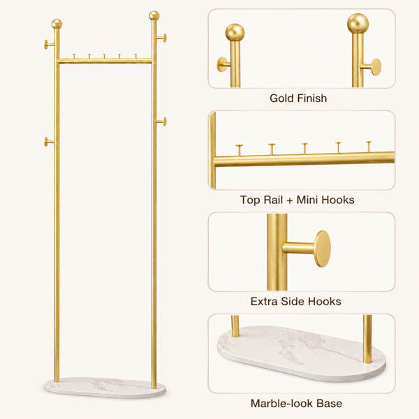 Clothing Rack, Golden Metal Freestanding Heavy Duty Clothes Rack with Marble Pattern Sintered Stone Base, Multipurpose Garment Hanger for Bedroom, Hat, Scarf, Jacket-2