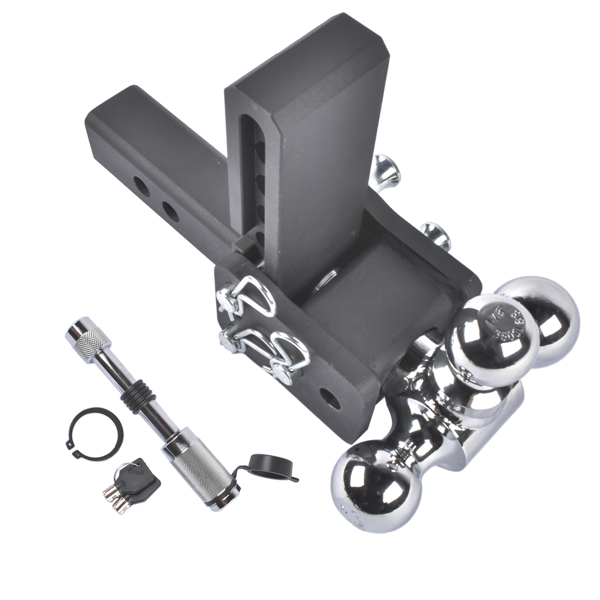 拖车钩 Adjustable Trailer Hitch Fits 2" Receiver Tri-Ball 5" Drop 10K GTW with Lock-1