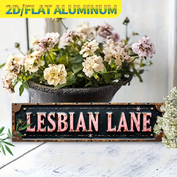 CIFbuy 复古女同性恋巷复古墙饰标牌，浮雕铝制哥特风 3.9x15.7 英寸（TikTok, temu 自提物流）-7