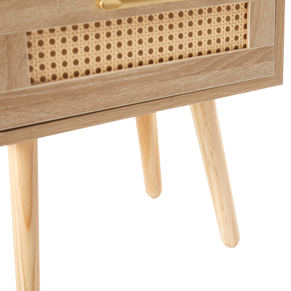 15.75" Rattan End table with  drawer and solid wood legs, Modern nightstand, side table for living room, bedroom,natural-16