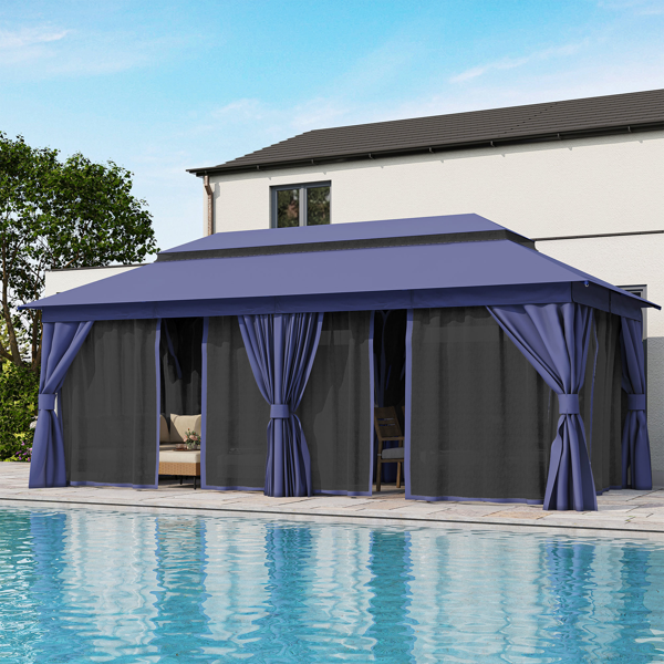 庭院凉亭 10'x20'，户外重型派对帐篷，带双层顶棚、蚊帐和隐私屏风，适用于后院、花园和草坪-5