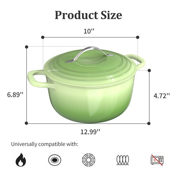 不锈钢手柄 5QT 4.7L 圆形 珐琅锅 绿色渐变 含手套 隔热垫-2