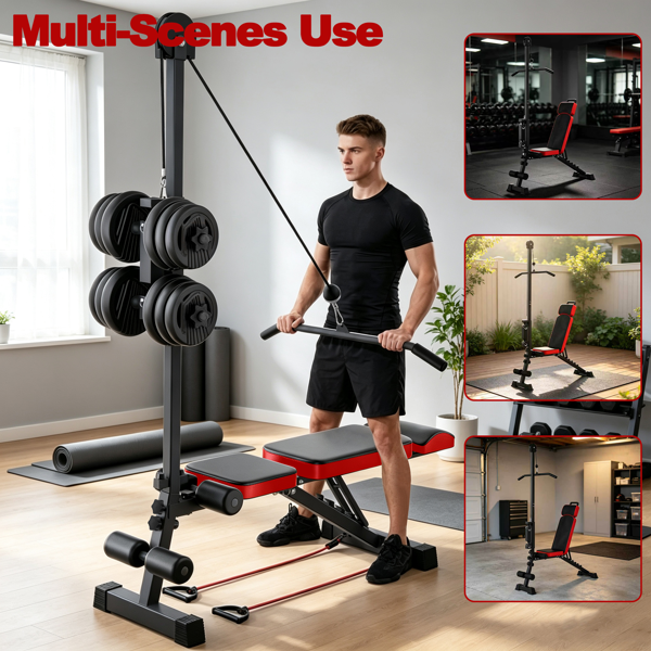 Multi-Functional Weight Bench with Pulley System and Adjustable Backrest-7