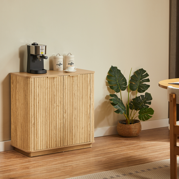 31.5'' Buffet Cabinet Sideboard with Storage Curved wave Design for Bedroom, Living Room, Hallway, Oak,31.5''W x 15.75''D x 31.5''H.-4