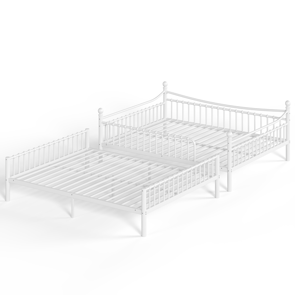 Queen over Queen Metal Bunk Bed with Unique Curved Guardrail Design, Round Tube bunk bed Frame, No Box Spring Required, Metal Bunk Bed Frame for Kids Teens,adults, White-13