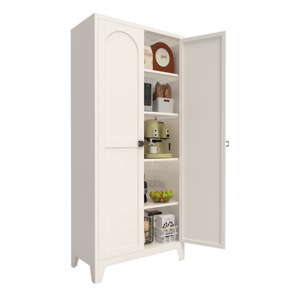 71'' 2 Shapely Door Cabinet With Lock, Metal Storage Cabinet with Doors and Adjustable Shelves, for Kitchen, Bedroom, Living Room(Beige)-26