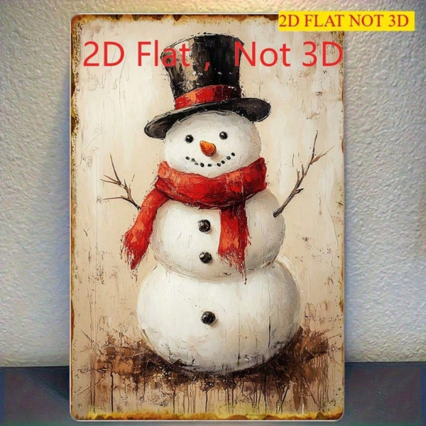 CIFbuy 复古油画风格圣诞雪人铁皮装饰牌，怀旧艺术风 8x12 英寸（TikTok, temu 自提物流）-5