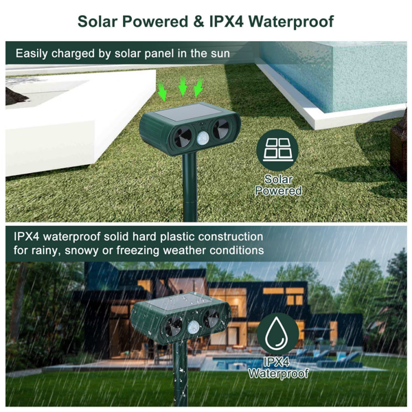 太阳能超声波动物驱赶器，带人体感应，IPX4 防水，户外庭院农场使用，驱赶鹿、浣熊、猫狗、兔子、松鼠、鸟类-4