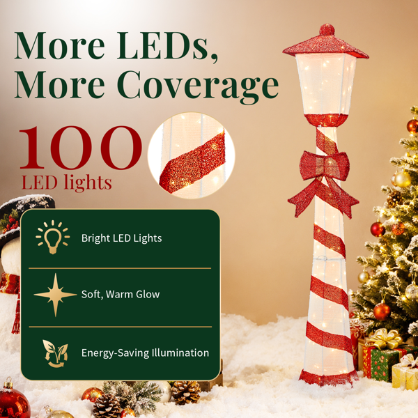 5ft  红白色 灯塔 蒙布 110LED 暖白灯  圣诞灯饰经典元素 30V 3.6W 美规-3