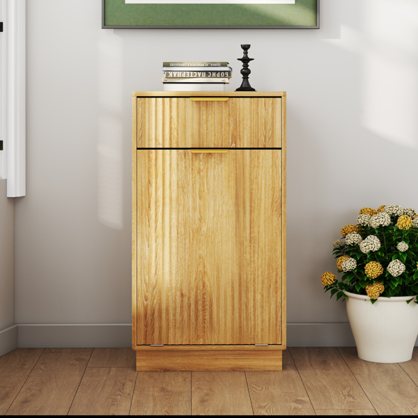 10-Gallon Woodgrain Tilt-Out Trash Can Cabinet with Wave-Textured Drawer & Pull-Out Bin - Multipurpose Kitchen/Bath Organizer in Oak Finish-6