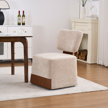 Linen Upholstered Armless Dining Chair with Casters,BEIGE