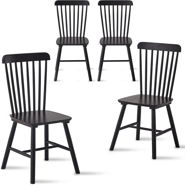 4 pieces of dining chair, black, rubber wood material, dining chair, solid wood chair, solid wood dining table chair-4
