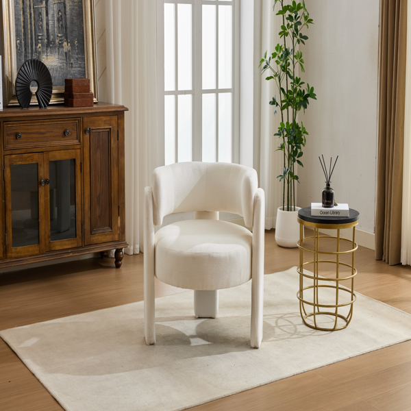 Modern Accent Chair, Contemporary Boucle Fabric Accent Armchair Comfy Upholstered Leisure Single Sofa Chair for Living Room Bedroom Apartment Office - White-6