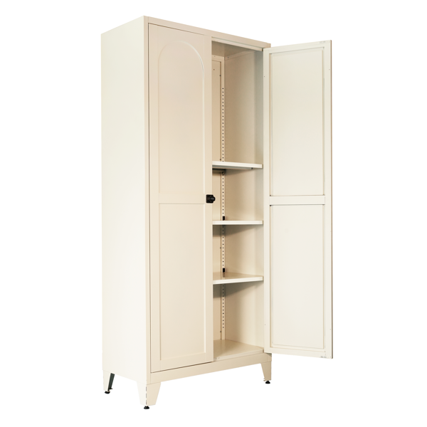 71'' 2 Shapely Door Cabinet With Lock, Metal Storage Cabinet with Doors and Adjustable Shelves, for Kitchen, Bedroom, Living Room(Beige)-9